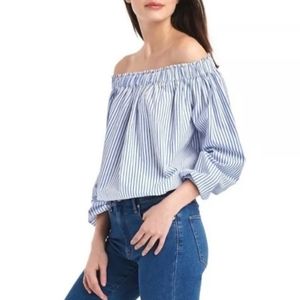 Gap Blue White Striped Off On Shoulder Blouse Size Large NEW NWT